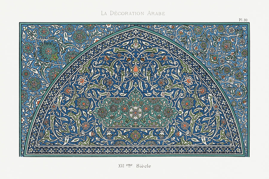 Émile Prisse d'Avennes — La Décoration Arabe, Plate 30 | Ornament Plate Print shown to scale on a wall above a sofa