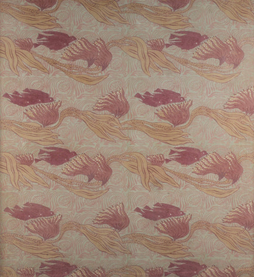 Cromer Bird by Arthur Heygate Mackmurdo — Pairs of maroon birds fly among golden plumed stems