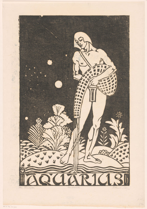 Henri van der Stok — Sterrenbeeld waterman [Zodiac sign Aquarius] | Art Deco Woodcut Print
