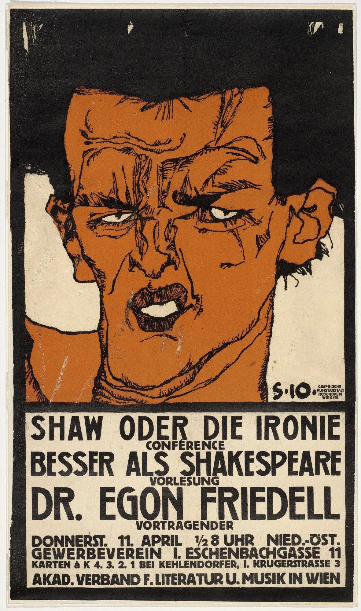 Egon Schiele — Shaw oder die Ironie (Poster for a Lecture by Egon Friedell) | Vintage Poster Print
