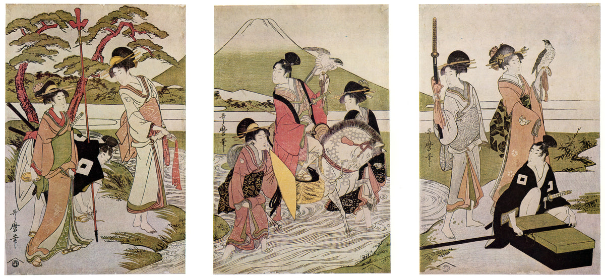 Kitagawa Utamaro — Falconry at the Foot of Mount Fuji | Japanese Woodblock Print (Ukiyo-e)