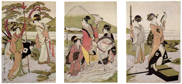 Kitagawa Utamaro — Falconry at the Foot of Mount Fuji | Japanese Woodblock Print (Ukiyo-e)