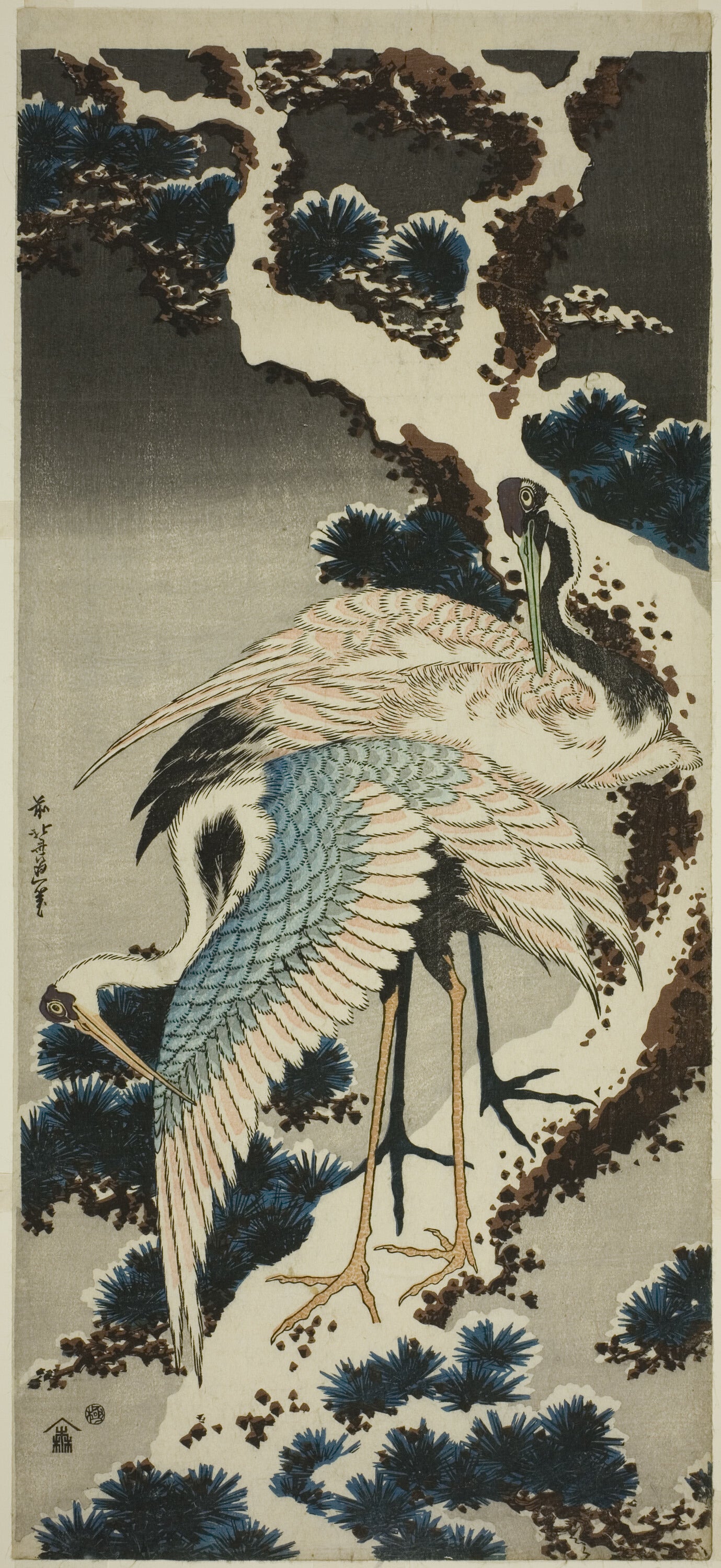 Katsushika Hokusai — Cranes on Snow-covered Pine | Japanese Woodblock Print (Ukiyo-e)