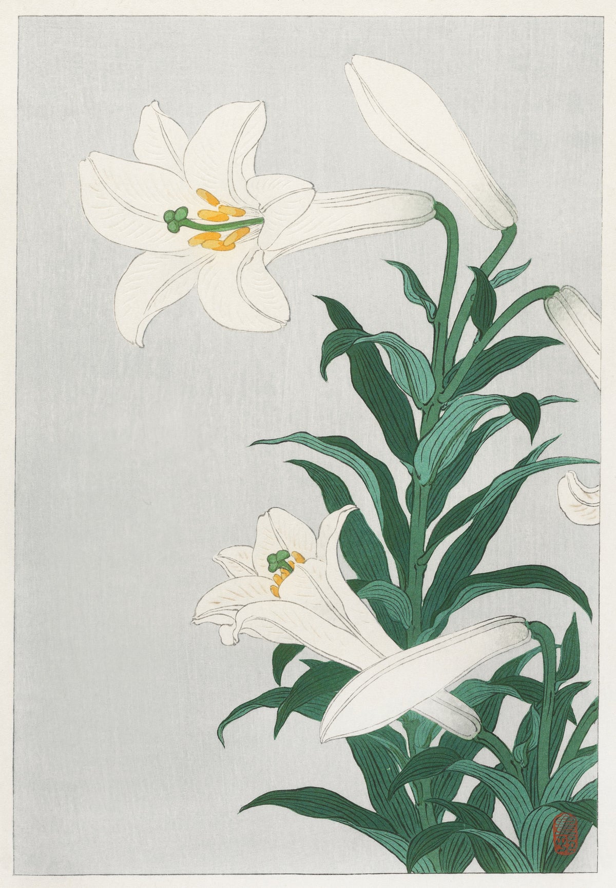 Ohara Koson — Lilies | Japanese Bird & Flower Woodblock Print