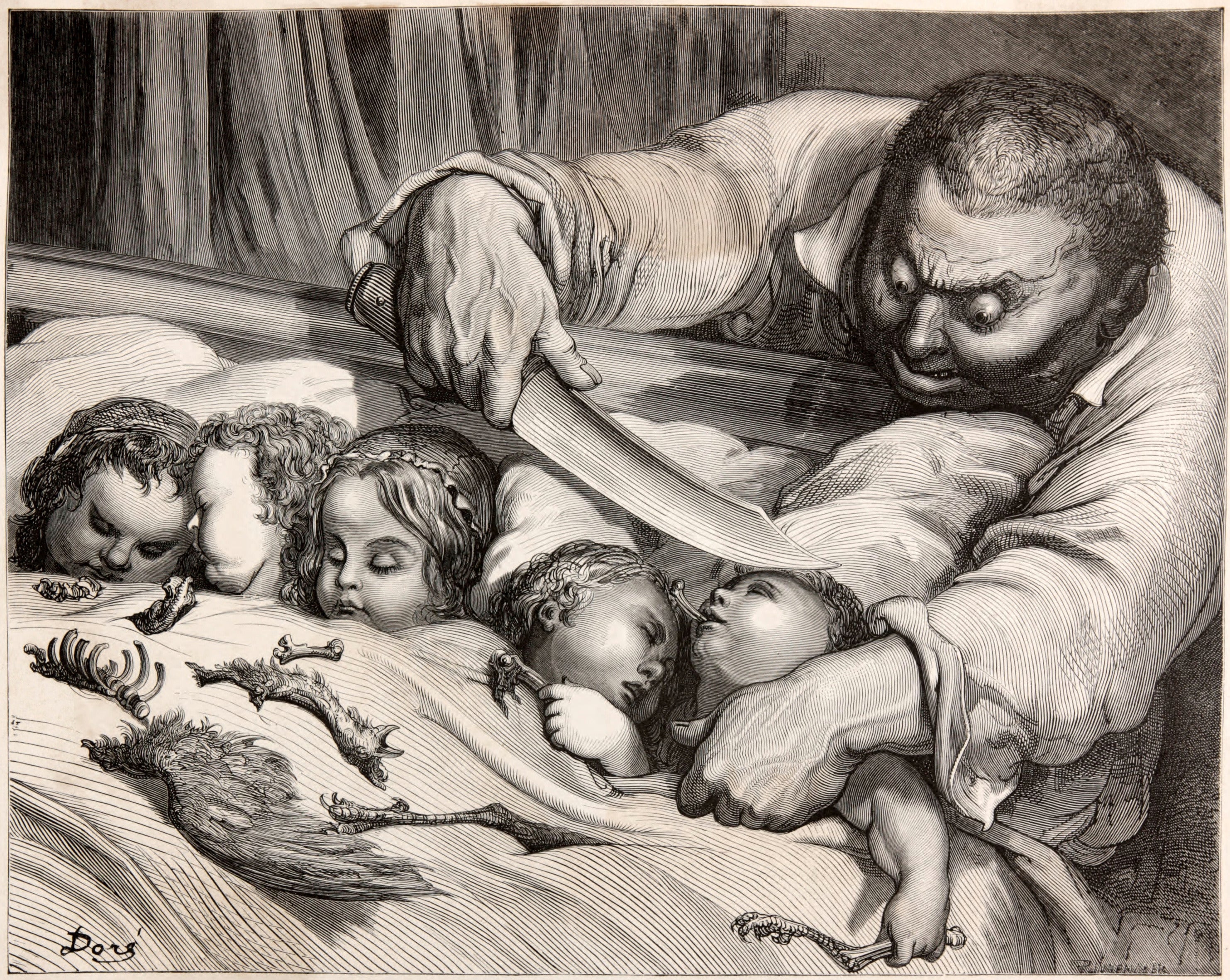 Gustave Doré — Tom Thumb: The Ogre and His Sleeping Daughters | Fairy Tale Illustration Print