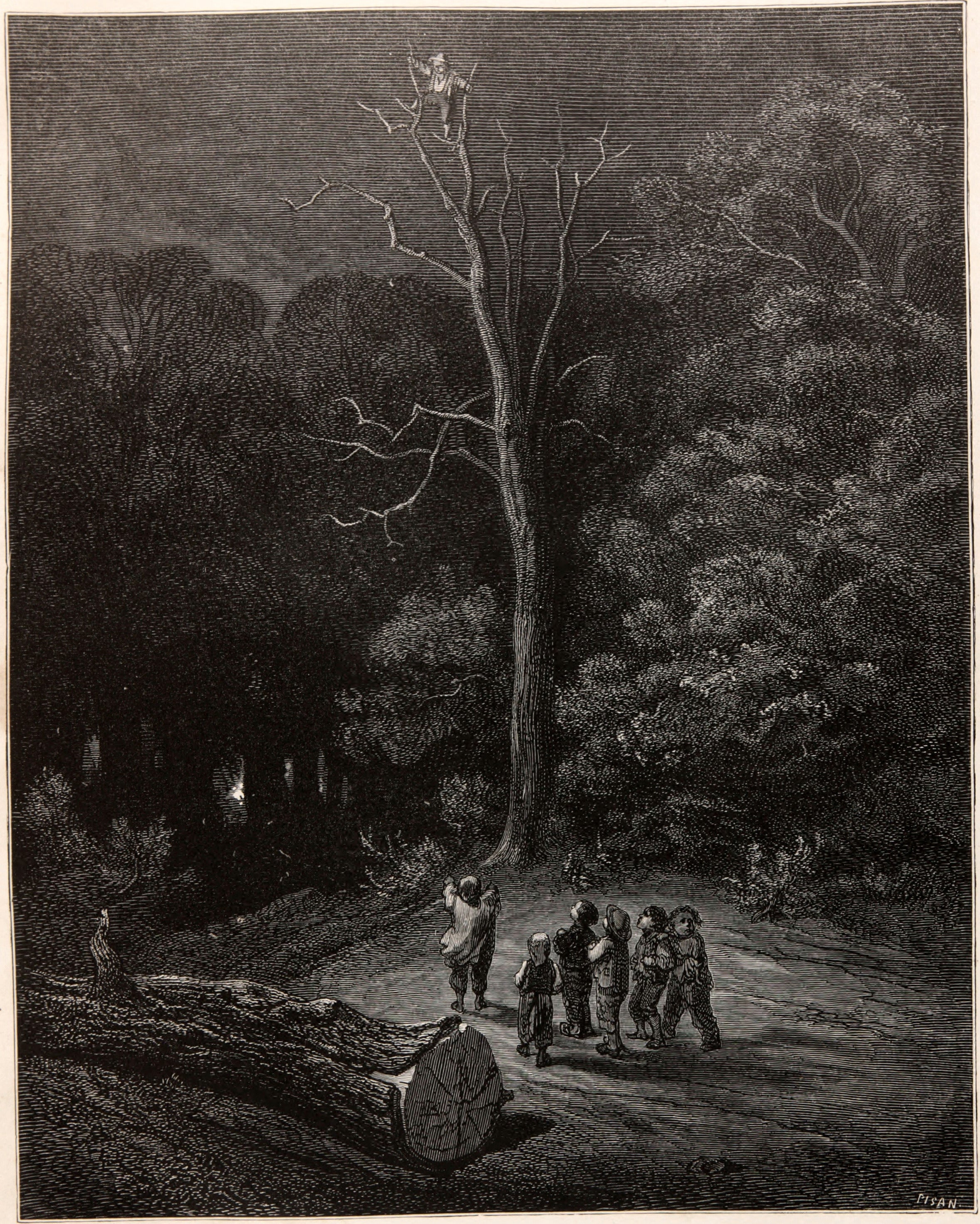 Gustave Doré — Tom Thumb: A Light in the Night Forest | Fairy Tale Illustration Print