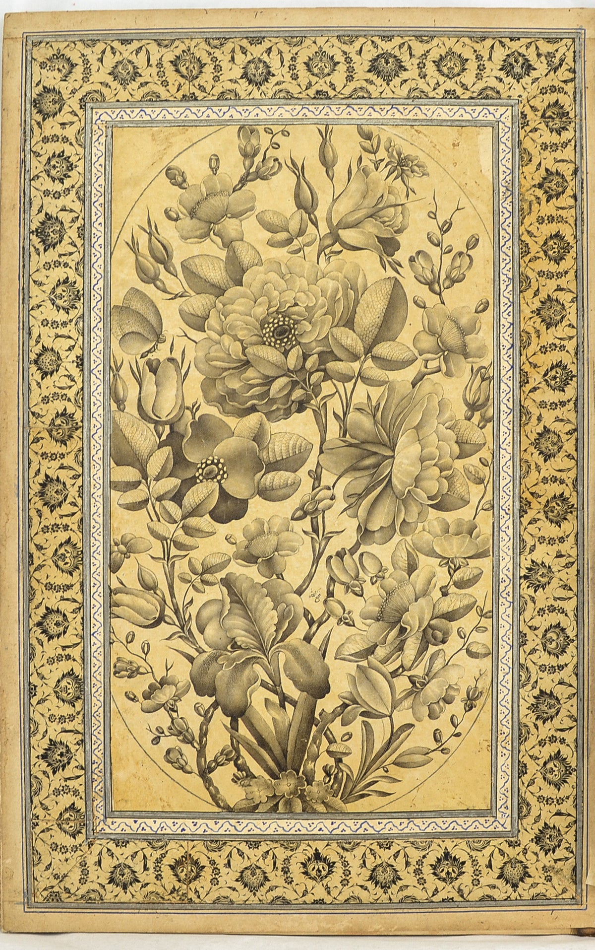 Fathallah Shirazi — Album of Flower Paintings: Bouquet with a Butterfly | Persian Miniature Art Print