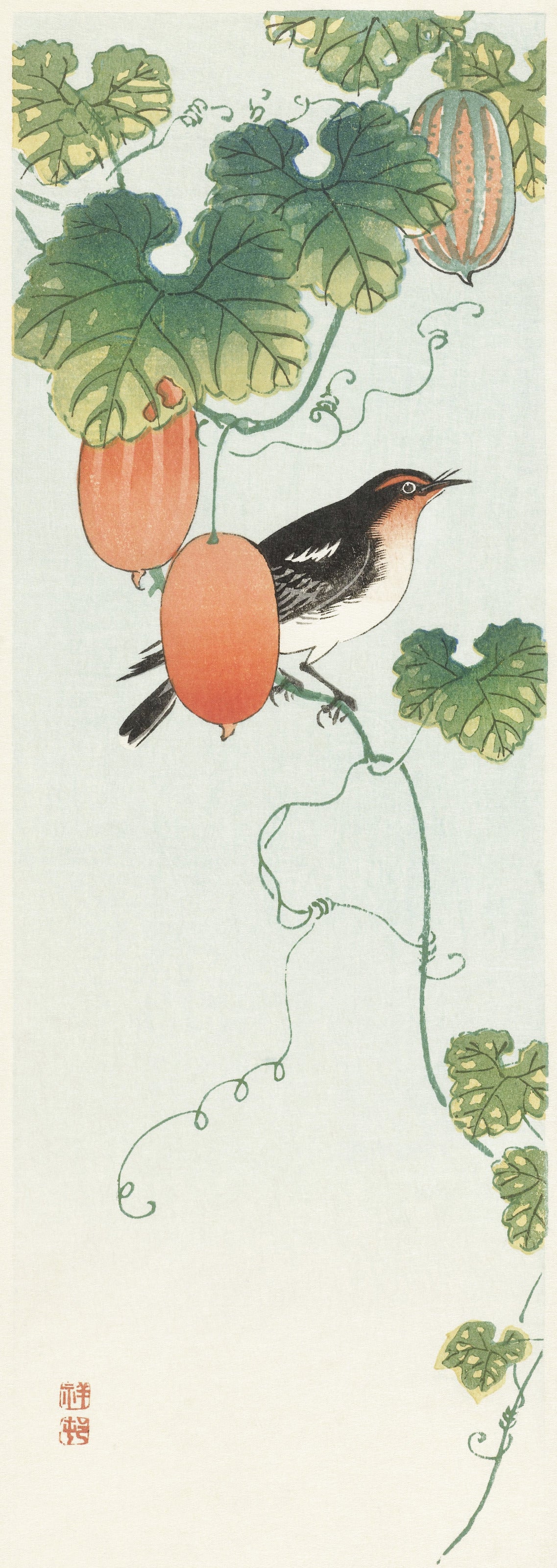 Ohara Koson — Songbird in Cucumber Plant | Japanese Bird & Flower Woodblock Print