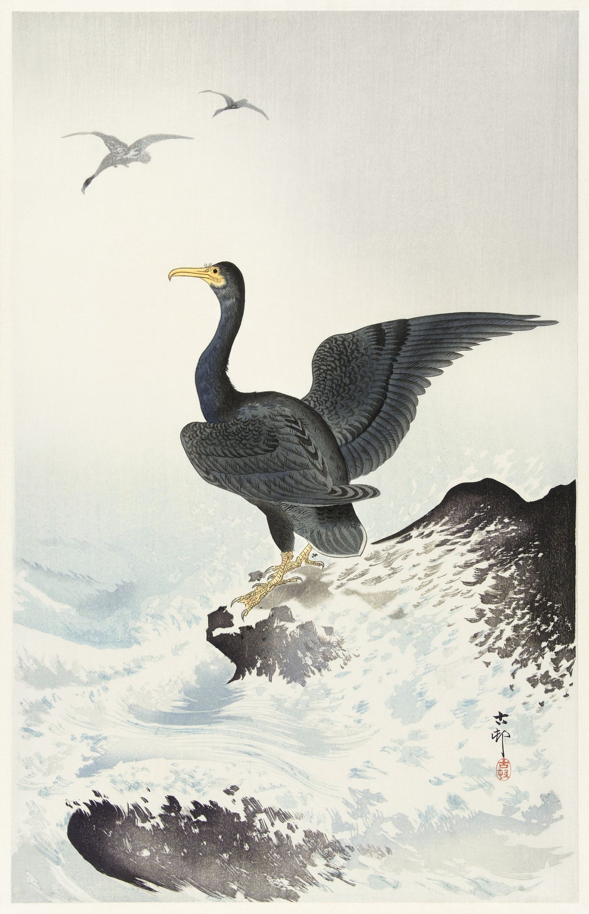 Ohara Koson — Cormorant on a Rock | Japanese Bird & Flower Woodblock Print