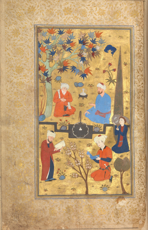 Persian Miniature — Masnavi of Jalal al-Din Rumi: Scholars in a Garden | Persian Miniature Art Print