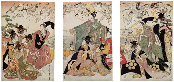 Kitagawa Utamaro — Parody of Yoritomo Releasing Cranes | Japanese Woodblock Print (Ukiyo-e)
