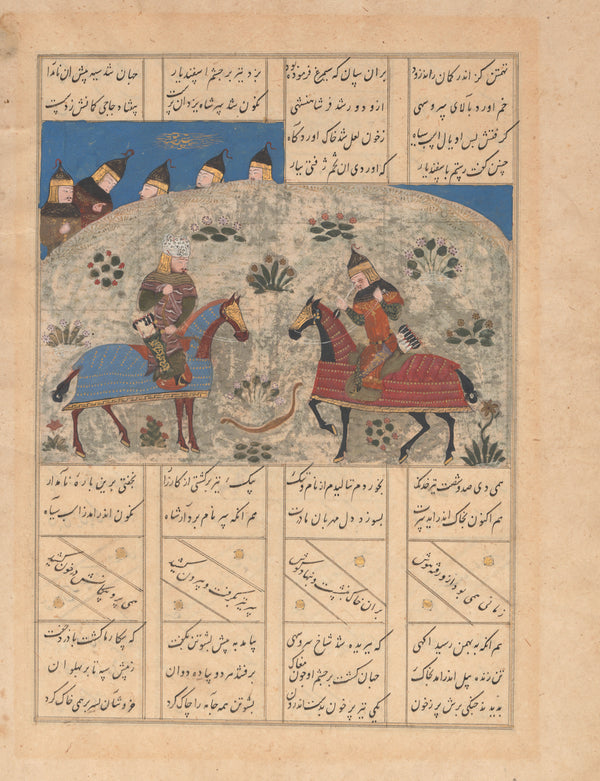 Shahnameh (Firdausi) — Rustam Kills Isfandiyar with a Double-Pointed Arrow | Persian Miniature Art Print