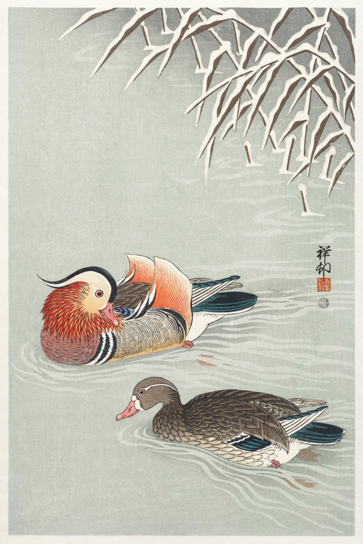 Ohara Koson — Mandarin Ducks | Japanese Bird & Flower Woodblock Print