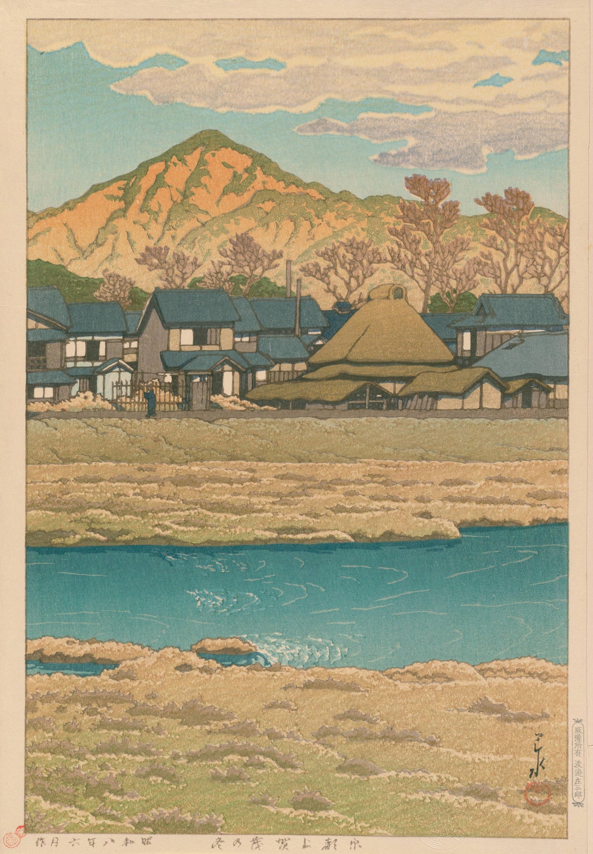 Kawase Hasui — Winter at Kamigamo, Kyoto | Japanese Woodblock Print (Shin Hanga)