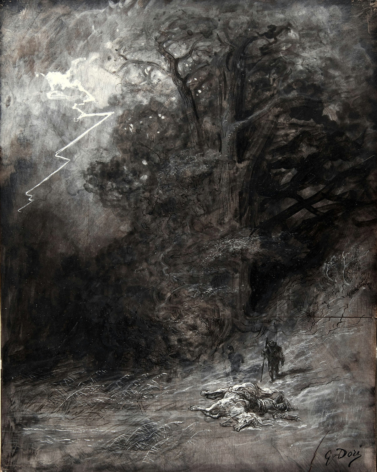 Gustave Doré — A Rider and a Dead Horse in a Landscape | Fine Art Print