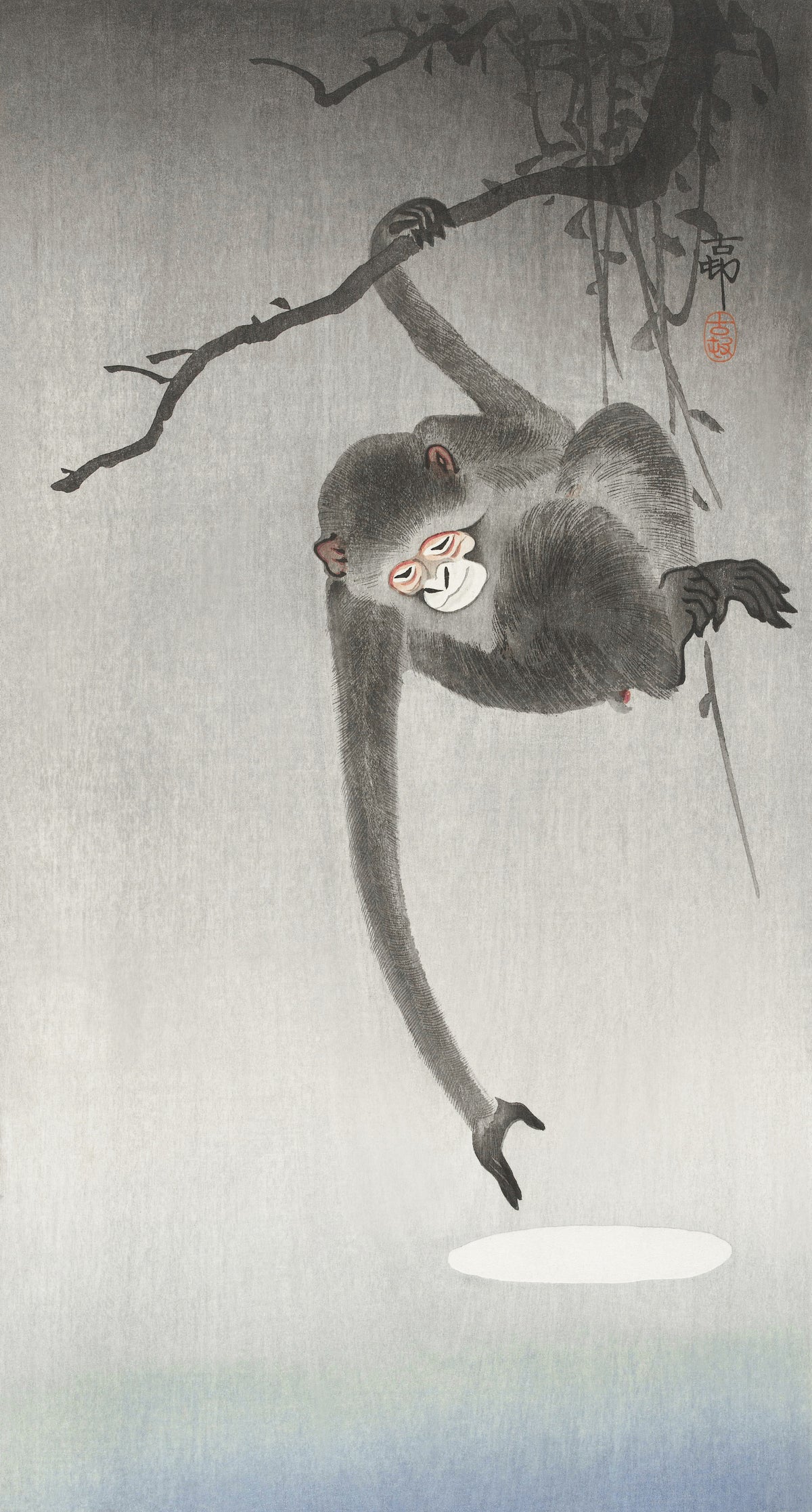 Ohara Koson — Monkey and Reflection of the Moon | Japanese Bird & Flower Woodblock Print