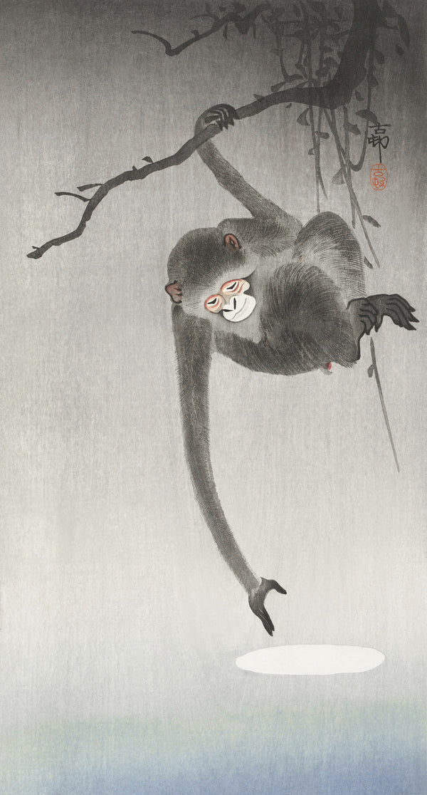 Ohara Koson — Monkey and Reflection of the Moon | Japanese Bird & Flower Woodblock Print
