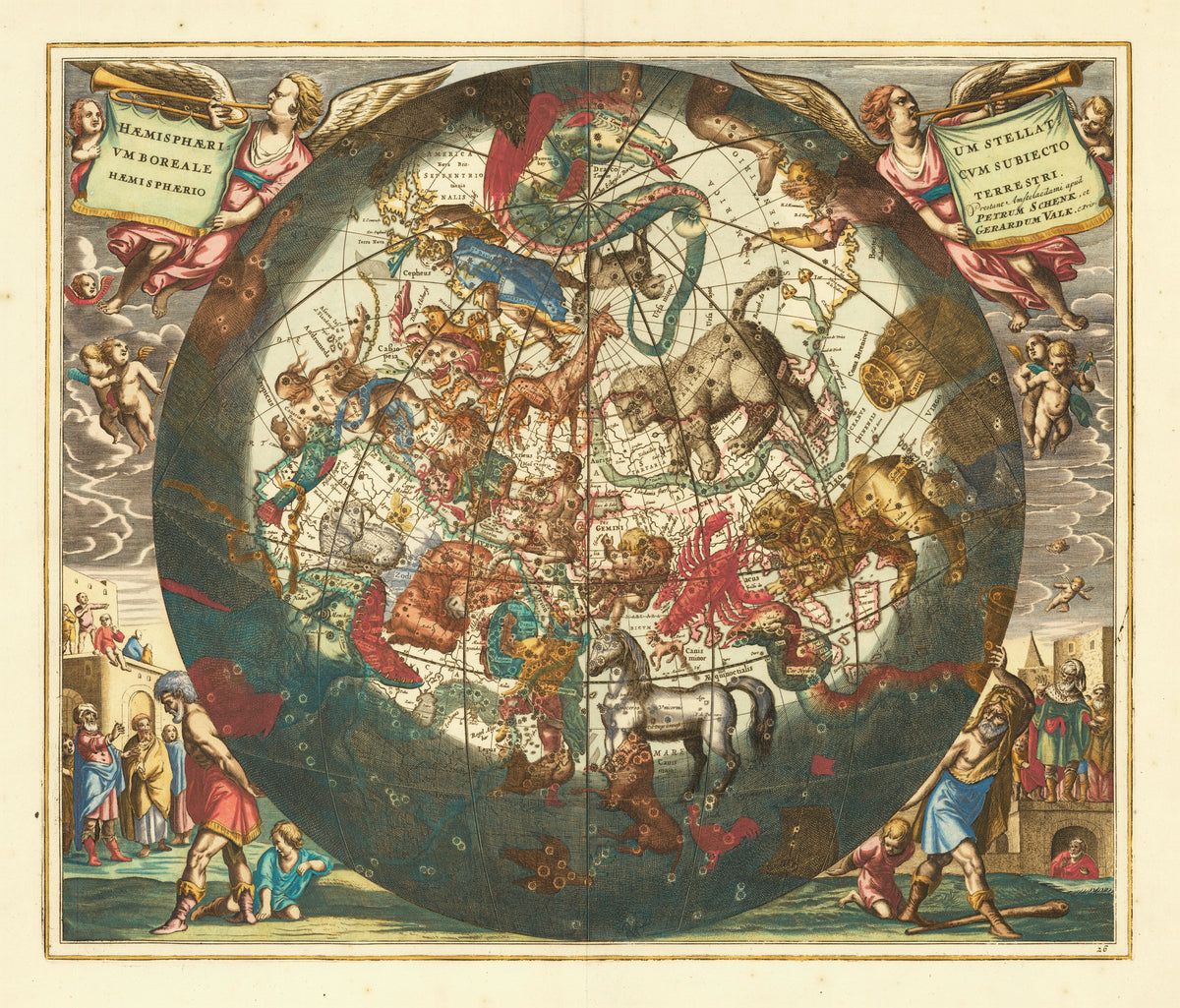 Andreas Cellarius — The Northern Starry Hemisphere over the Earth (Plate 26, Azure Colouring) | Celestial Map Print