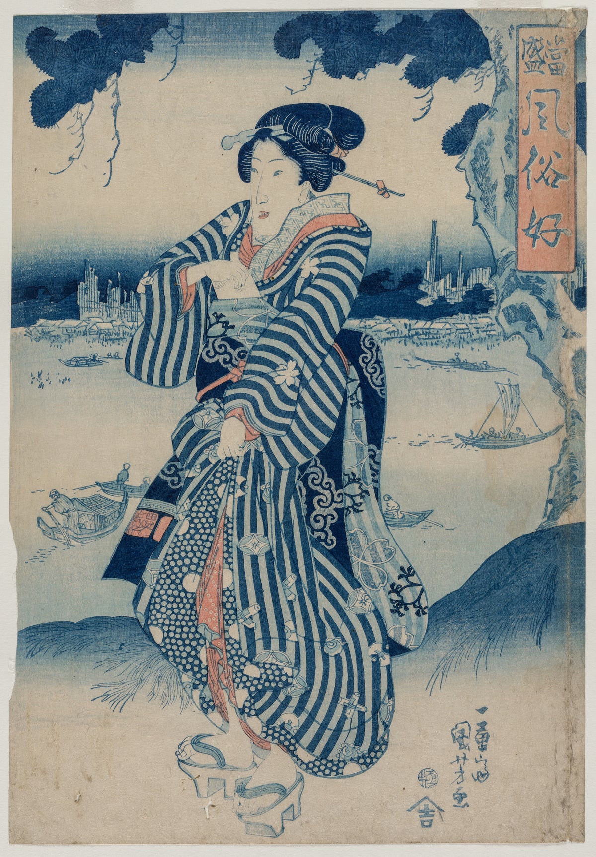 Utagawa Kuniyoshi — Geisha on the Bank of the Sumida | Japanese Woodblock Print (Ukiyo-e)