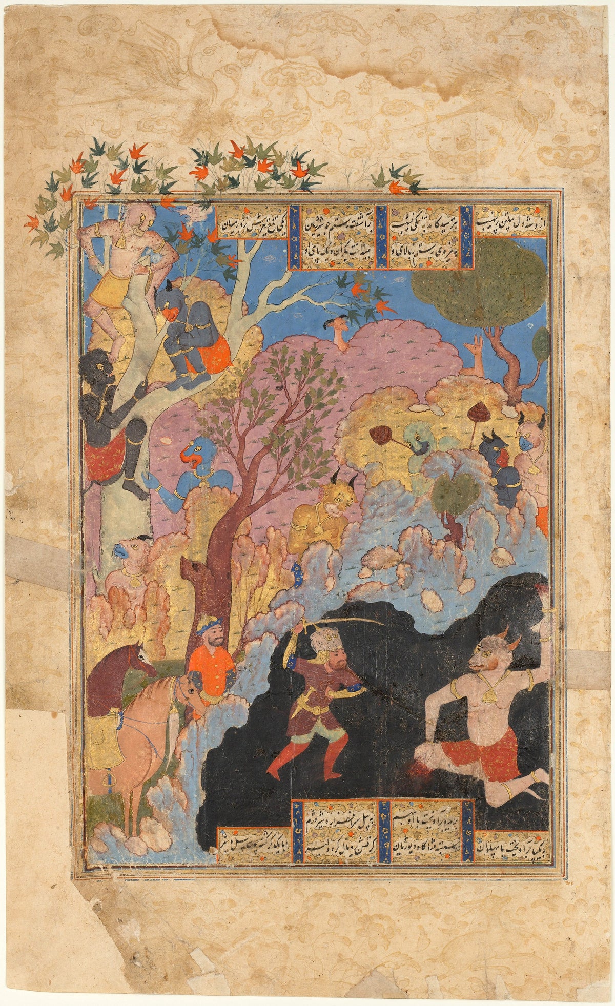 Shahnameh (Firdausi) — Rustam Slays the White Div | Persian Miniature Art Print