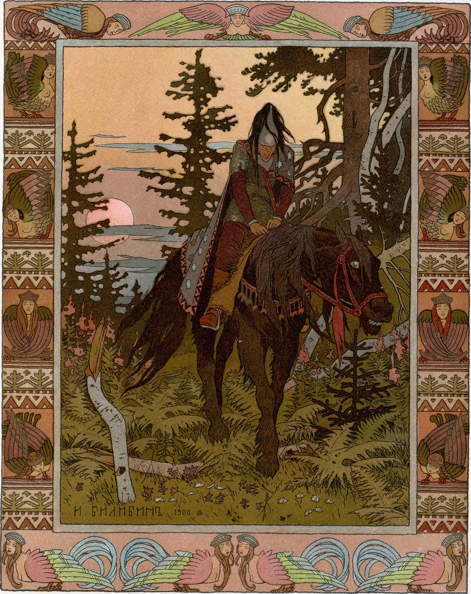 Ivan Bilibin — Vasilisa and the Black Horseman (1902) | Russian Fairy Tale Illustration Print