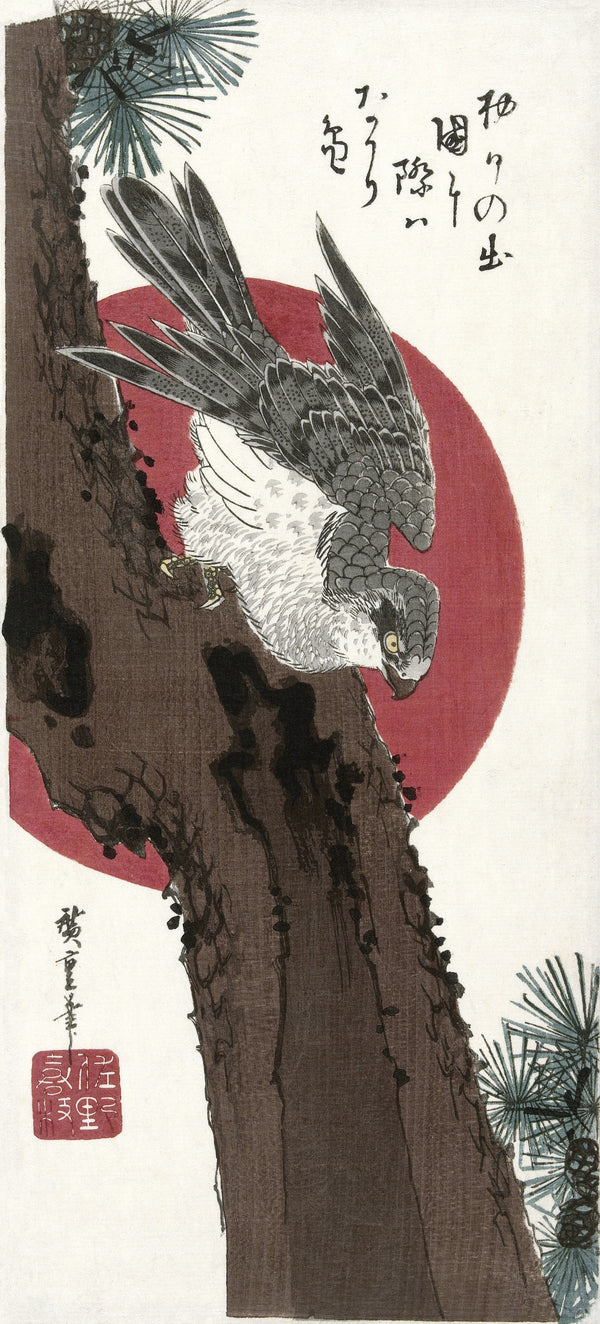 Utagawa Hiroshige — Hawk and Red Sun | Japanese Woodblock Print (Ukiyo-e)