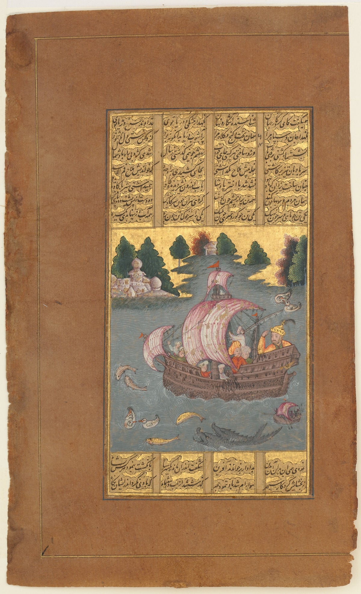 Shahnameh (Firdausi) — Kai Khusrau Crosses the Sea | Persian Miniature Art Print