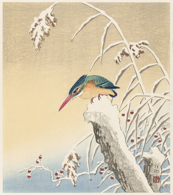 Ohara Koson — Kingfisher in the Snow | Japanese Bird & Flower Woodblock Print
