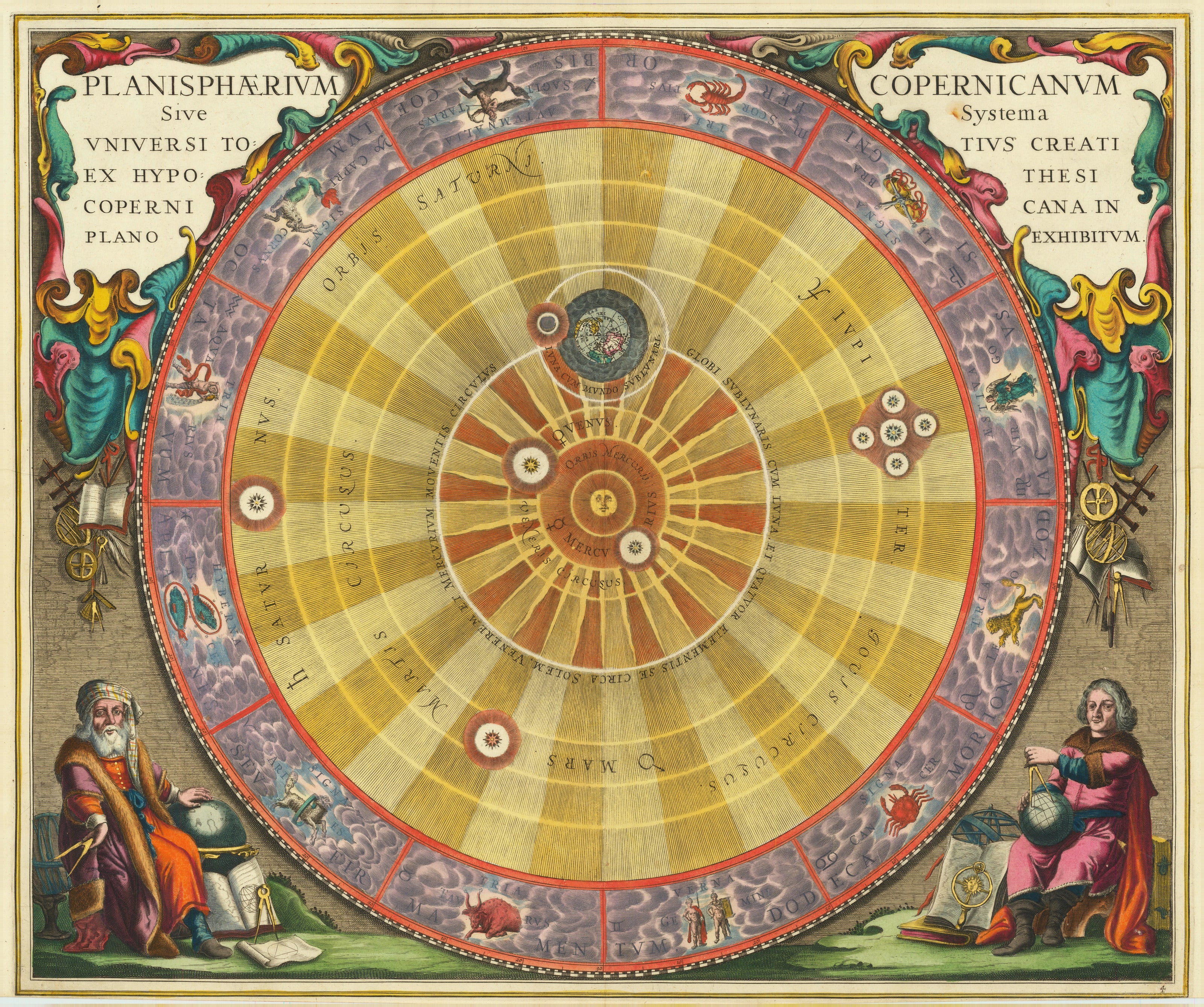 Andreas Cellarius — The Copernican Planisphere (Plate 4, Violet Colouring) | Celestial Map Print