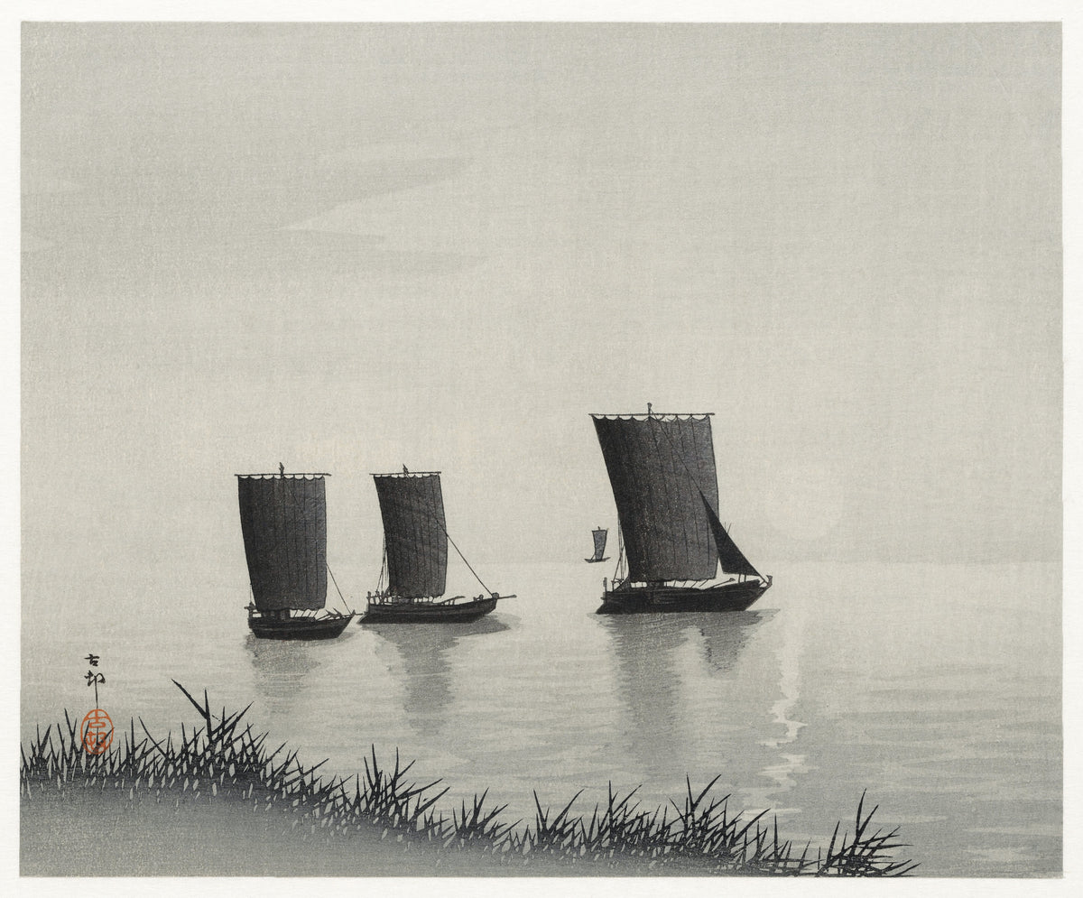 Ohara Koson — Fishing Boats | Japanese Woodblock Print (Shin Hanga)