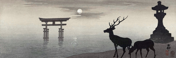 Ohara Koson — Landscape with Torii and Deer | Japanese Woodblock Print (Shin Hanga)