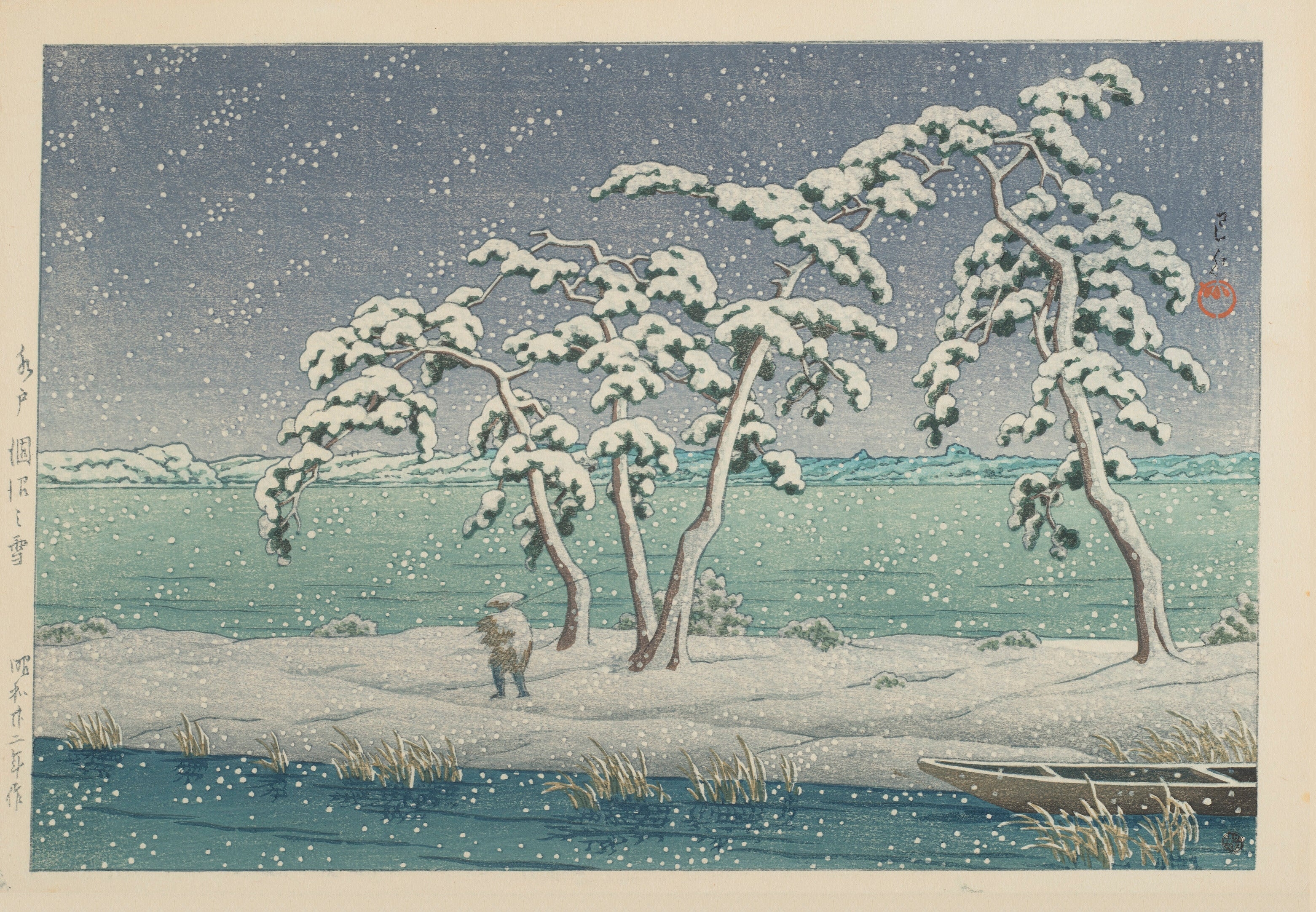 Kawase Hasui — Snow at Hinuma Marsh, Mito | Japanese Woodblock Print (Shin Hanga)