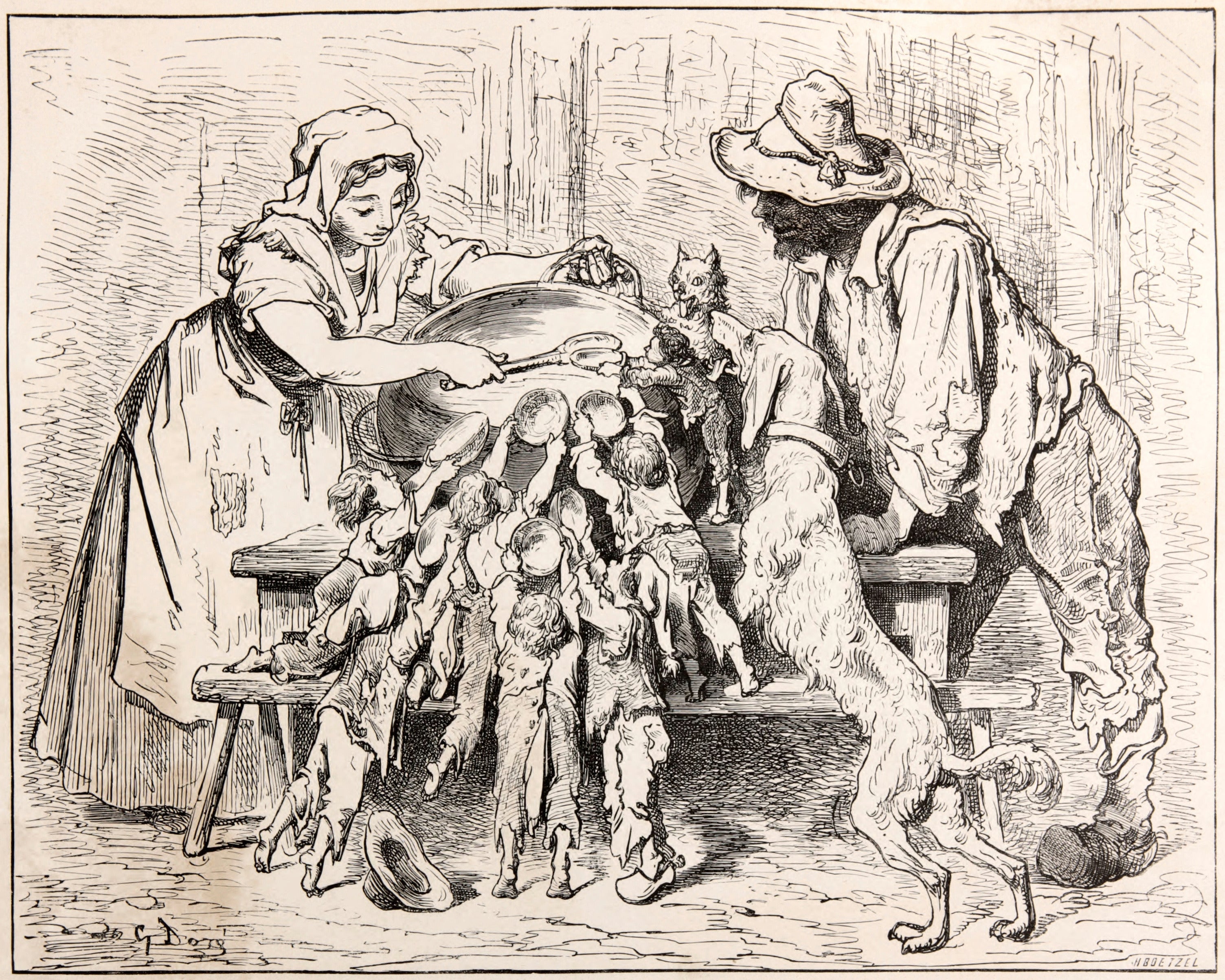 Gustave Doré — Tom Thumb: The Woodcutter's Family at Supper | Fairy Tale Illustration Print