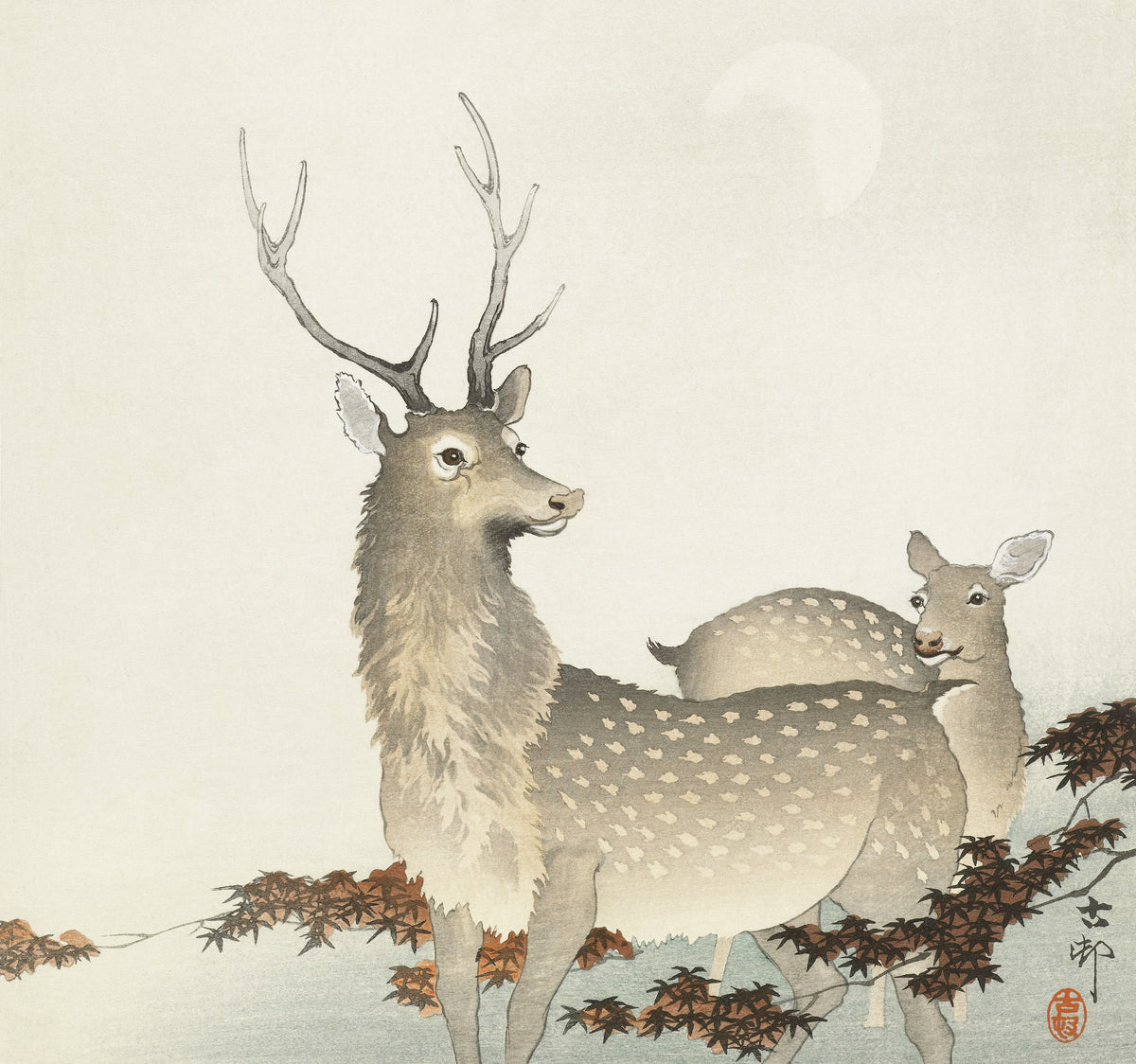 Ohara Koson — Couple of Deer | Japanese Bird & Flower Woodblock Print