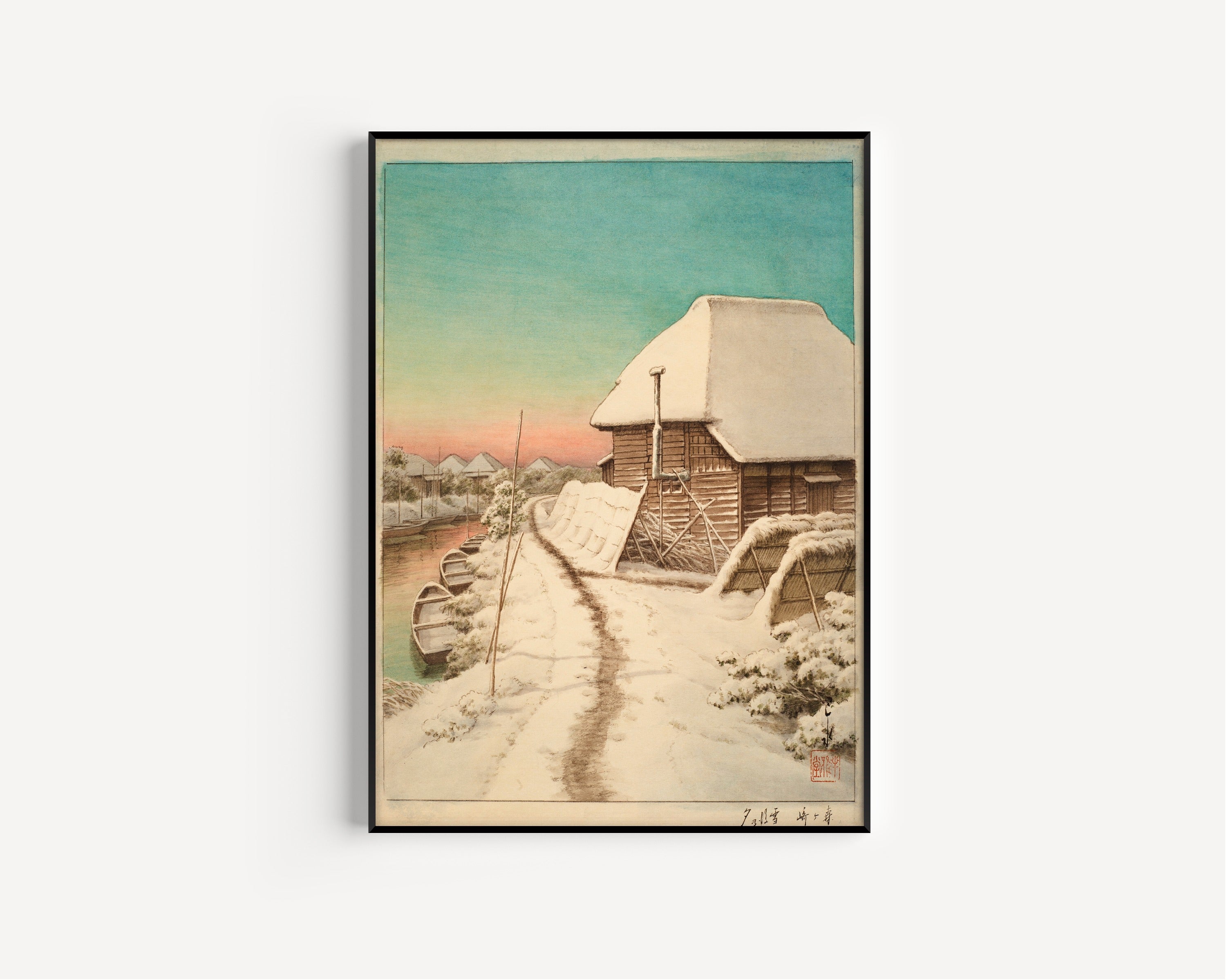 Kawase Hasui — Evening After Snow at Morigasaki | Japanese Watercolour Print (Shin Hanga)