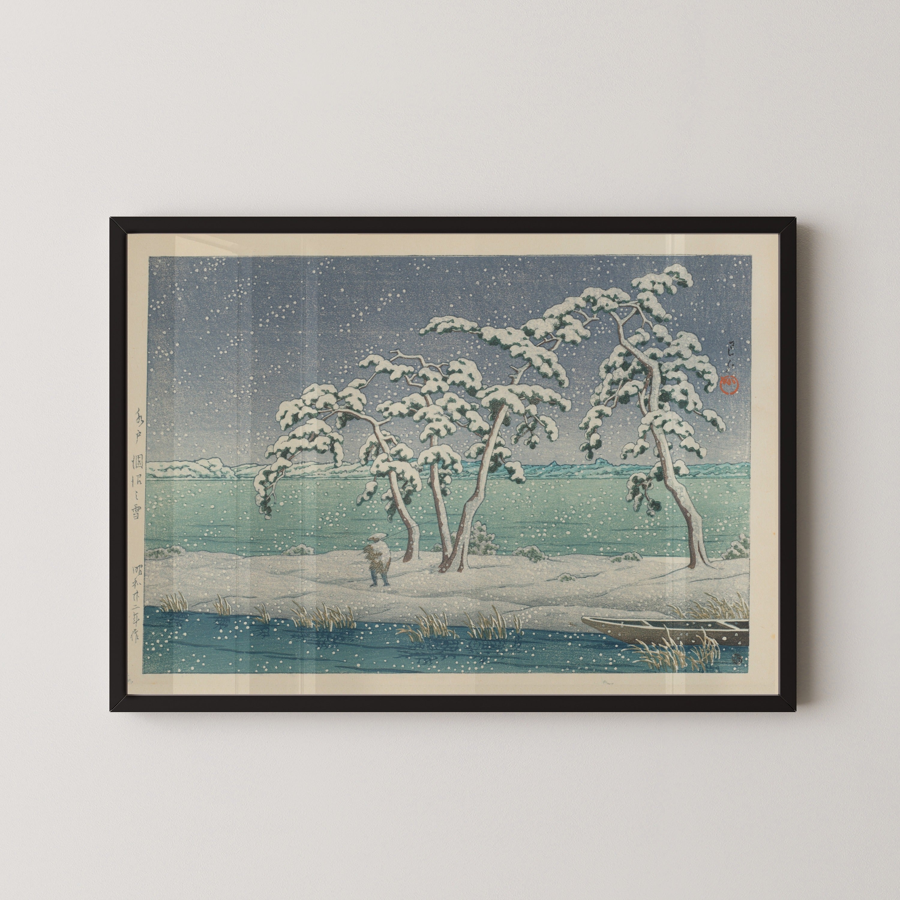 Kawase Hasui — Snow at Hinuma Marsh, Mito | Japanese Woodblock Print (Shin Hanga)