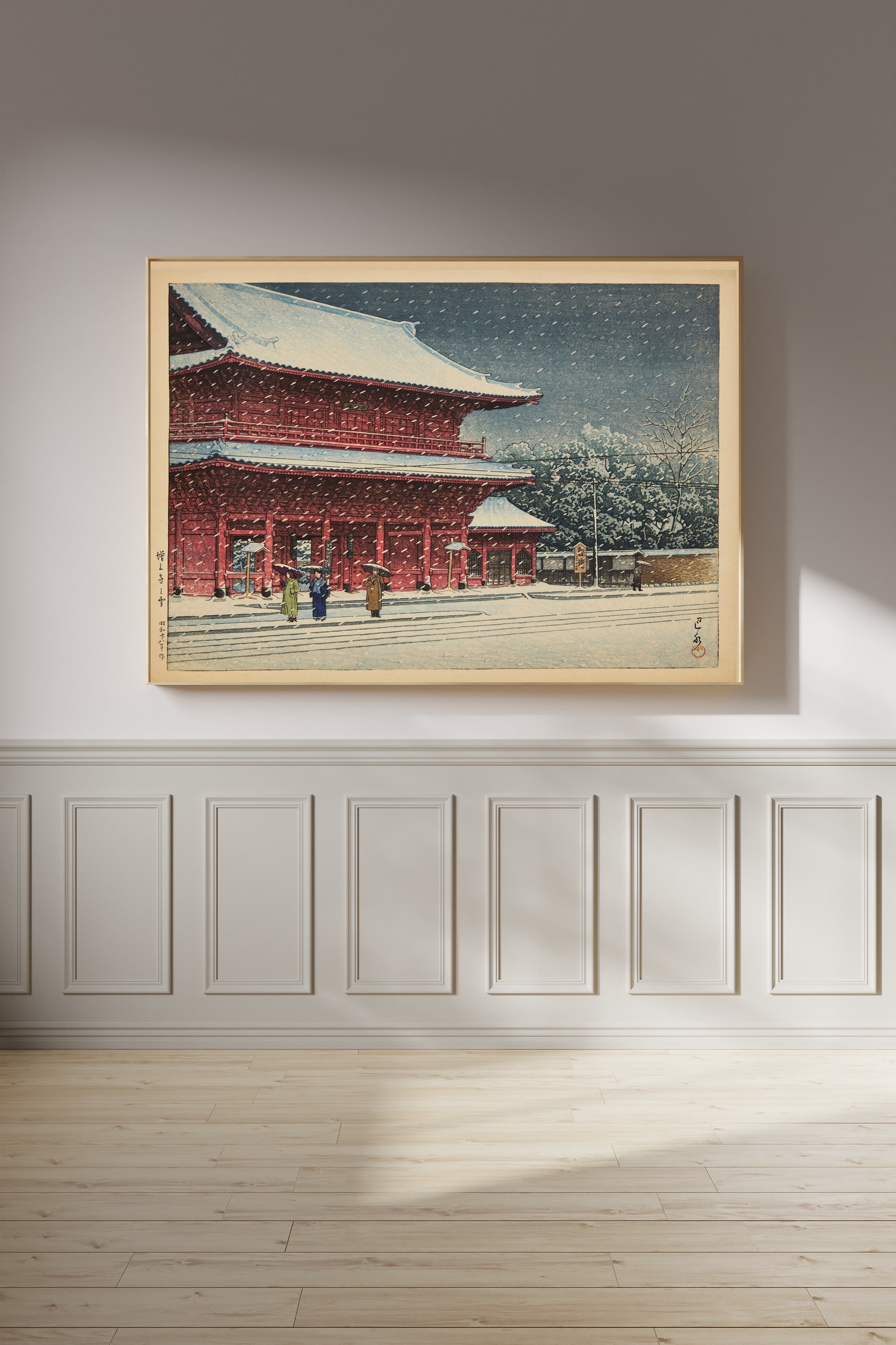 Kawase Hasui — Snow at Zōjō-ji Temple | Japanese Woodblock Print (Shin Hanga)