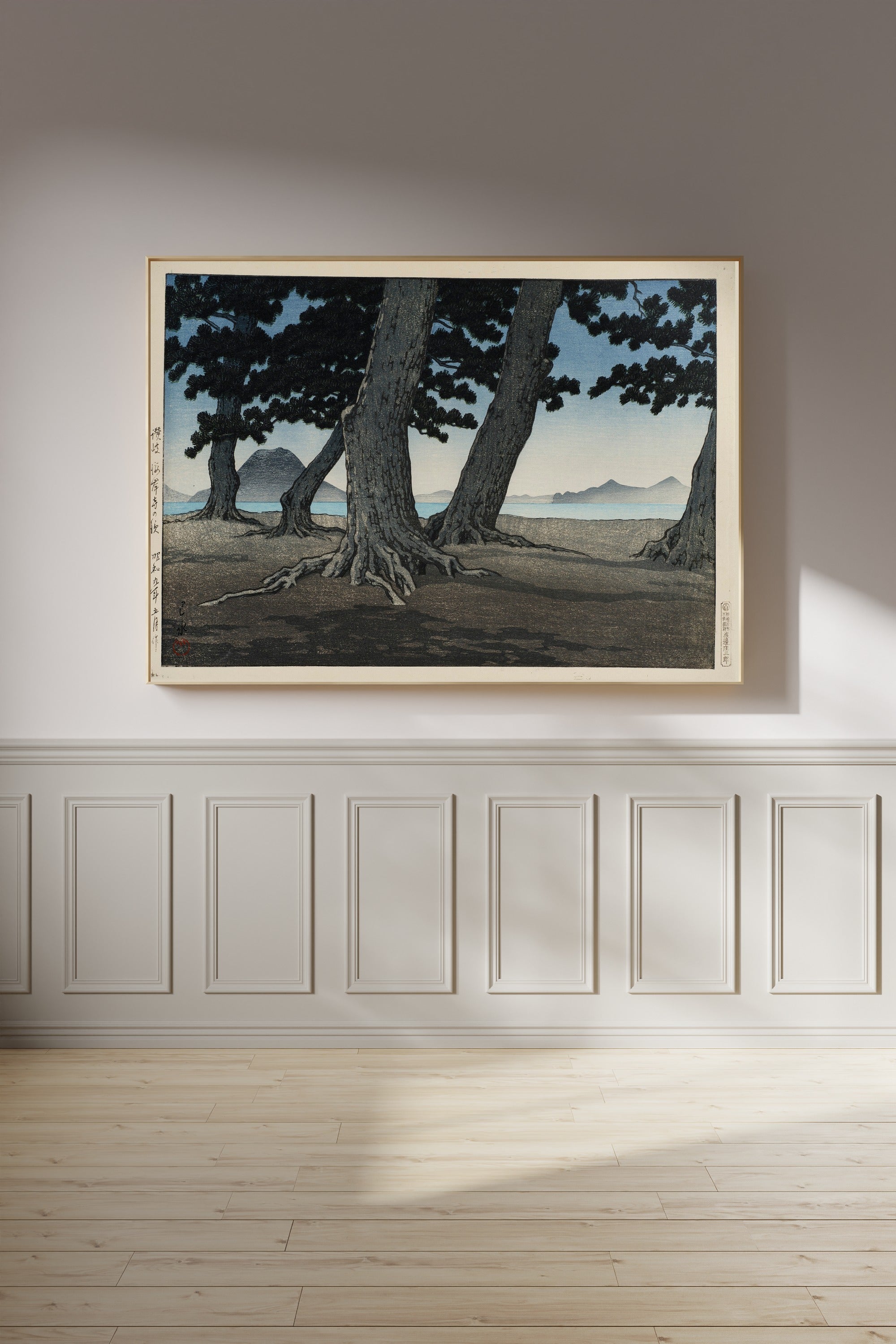Kawase Hasui — The Beach at Kaiganji, Sanuki | Japanese Woodblock Print (Shin Hanga)