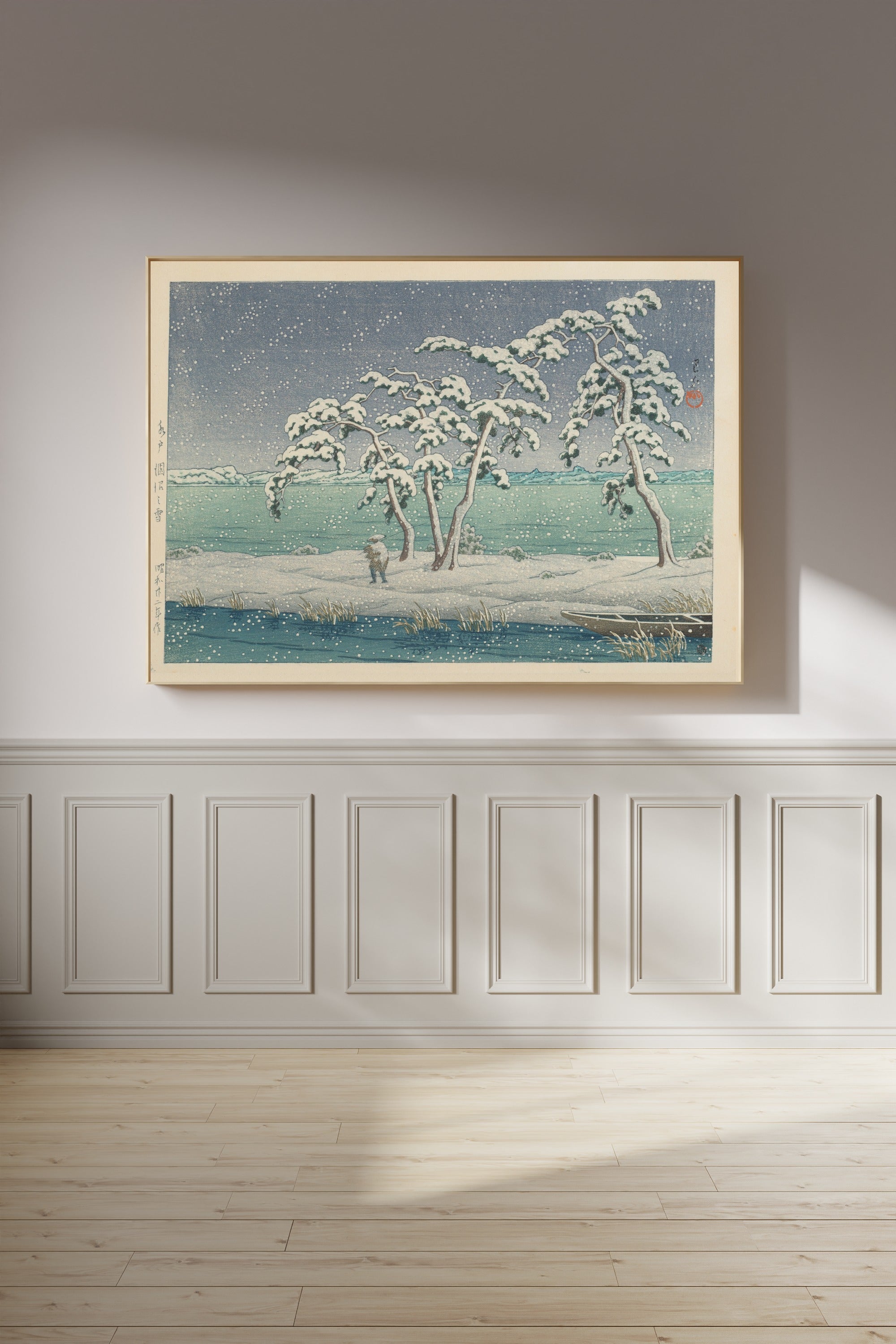 Kawase Hasui — Snow at Hinuma Marsh, Mito | Japanese Woodblock Print (Shin Hanga)