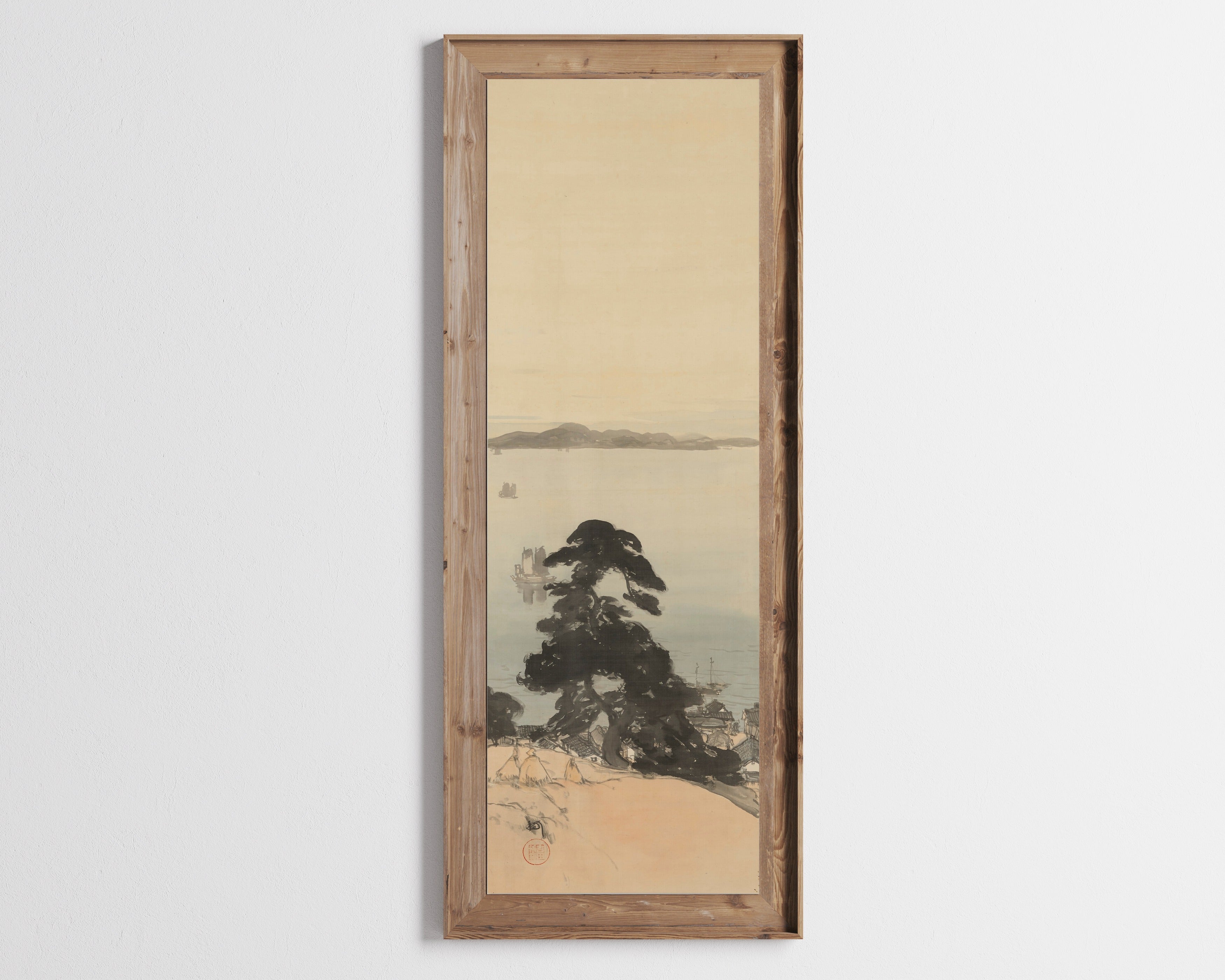 Hiroshi Yoshida — Pine Trees and Sea Port | Japanese Ink Painting Print