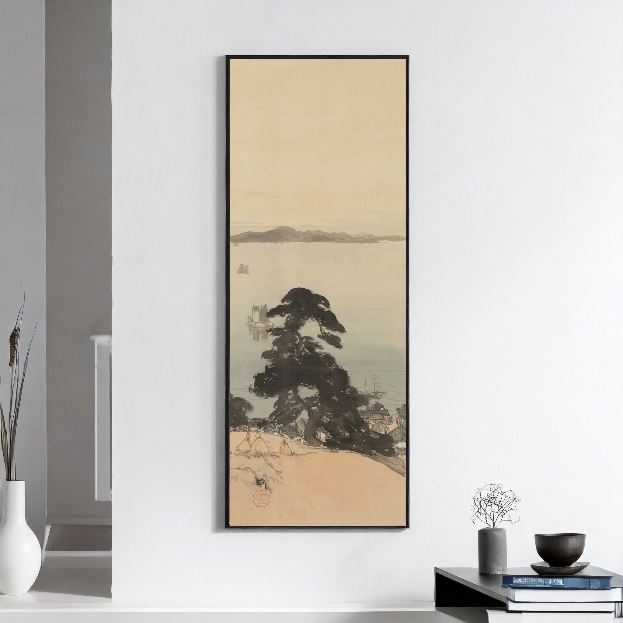 Hiroshi Yoshida — Pine Trees and Sea Port | Japanese Ink Painting Print