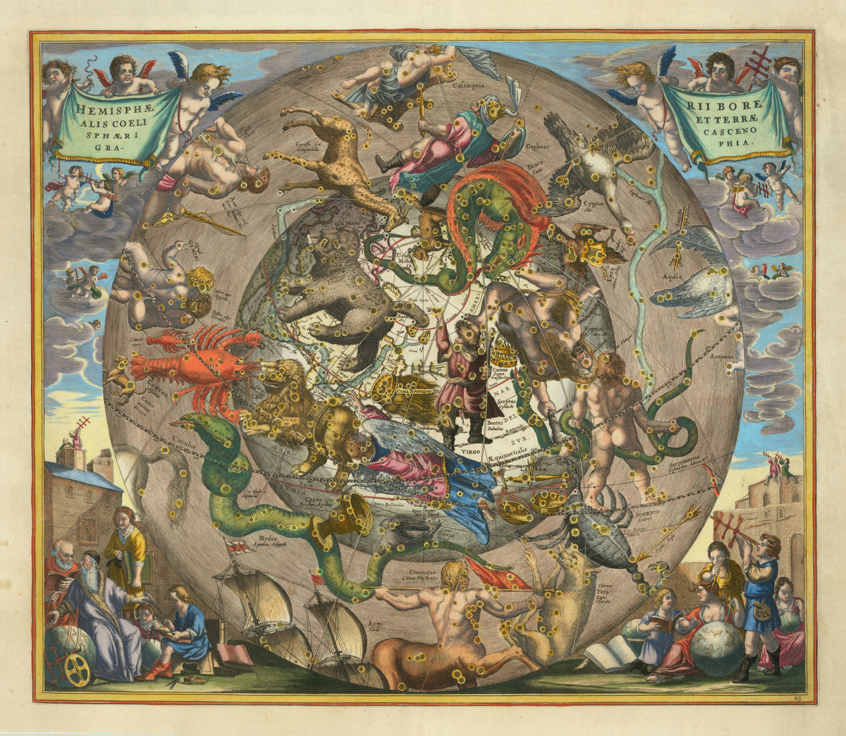 Andreas Cellarius — A Spherical View of the Northern Heaven and Earth (Plate 25) | Celestial Map Print