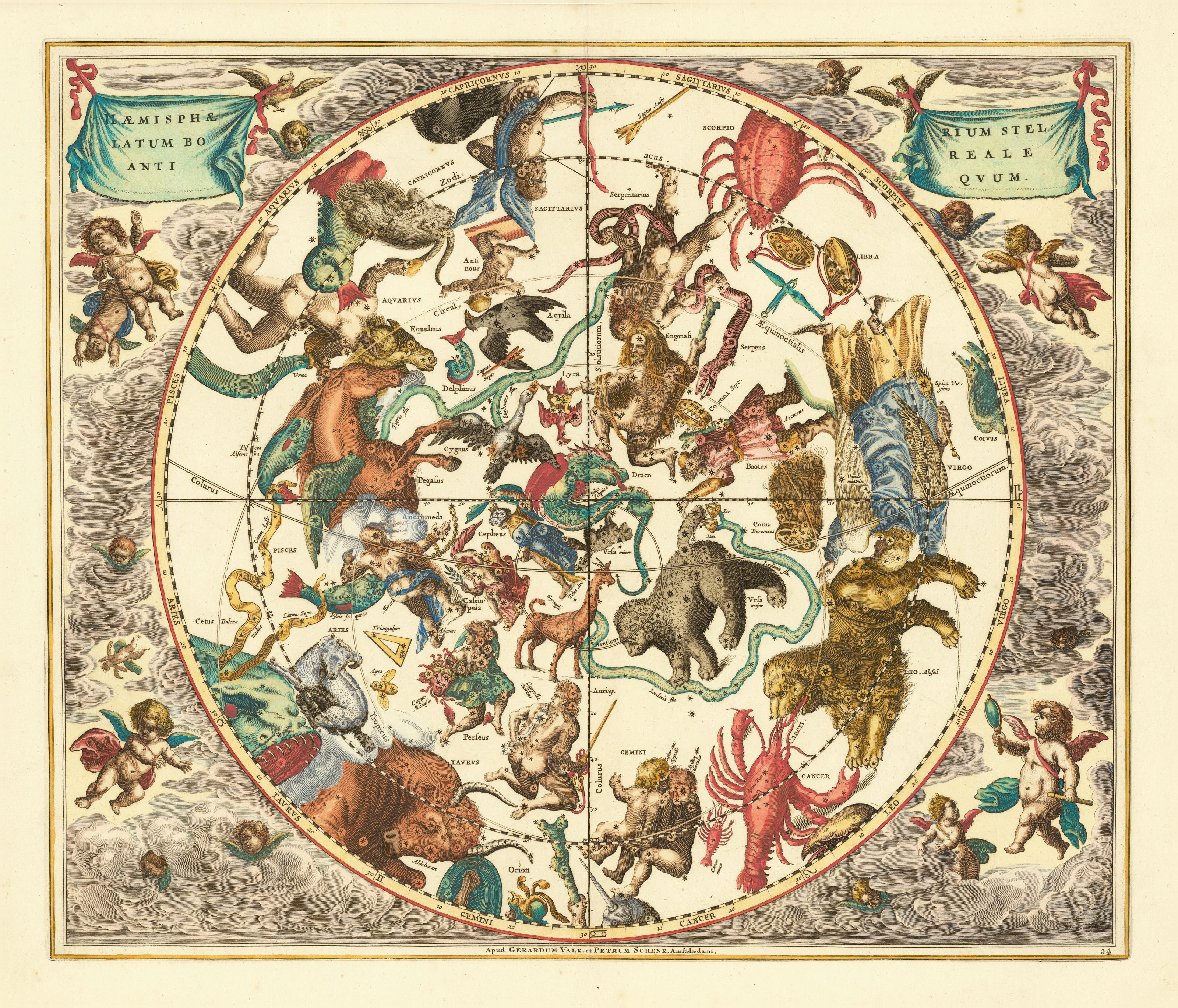 Andreas Cellarius — The Ancient Northern Starry Hemisphere (Plate 24, Turquoise Colouring) | Celestial Map Print