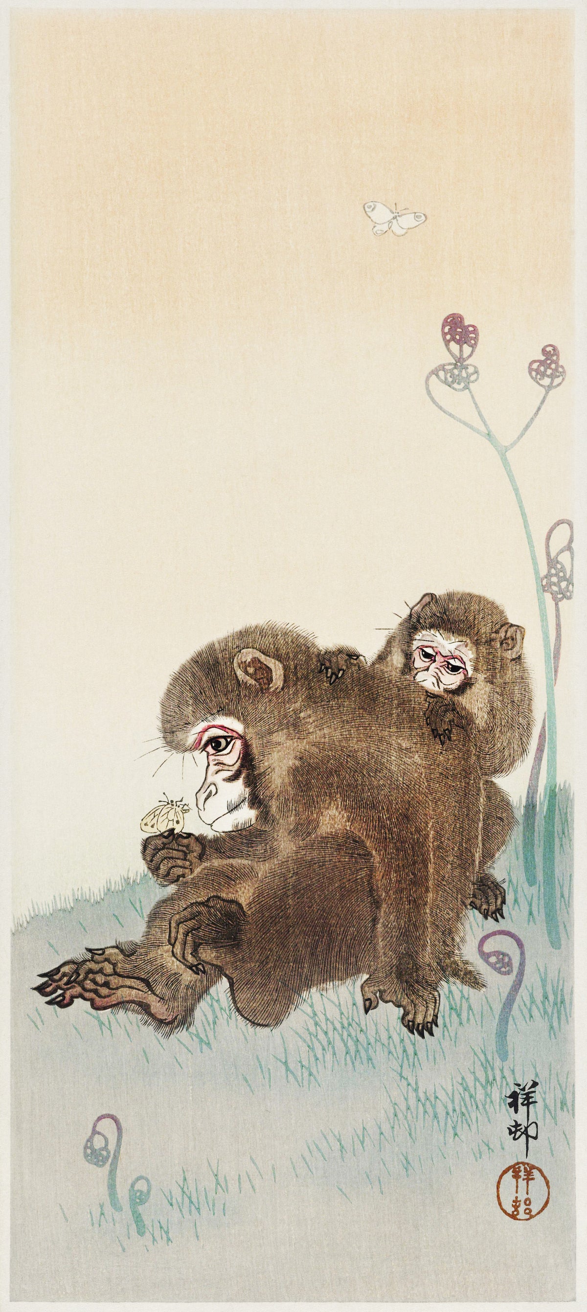 Ohara Koson — Two Monkeys | Japanese Bird & Flower Woodblock Print