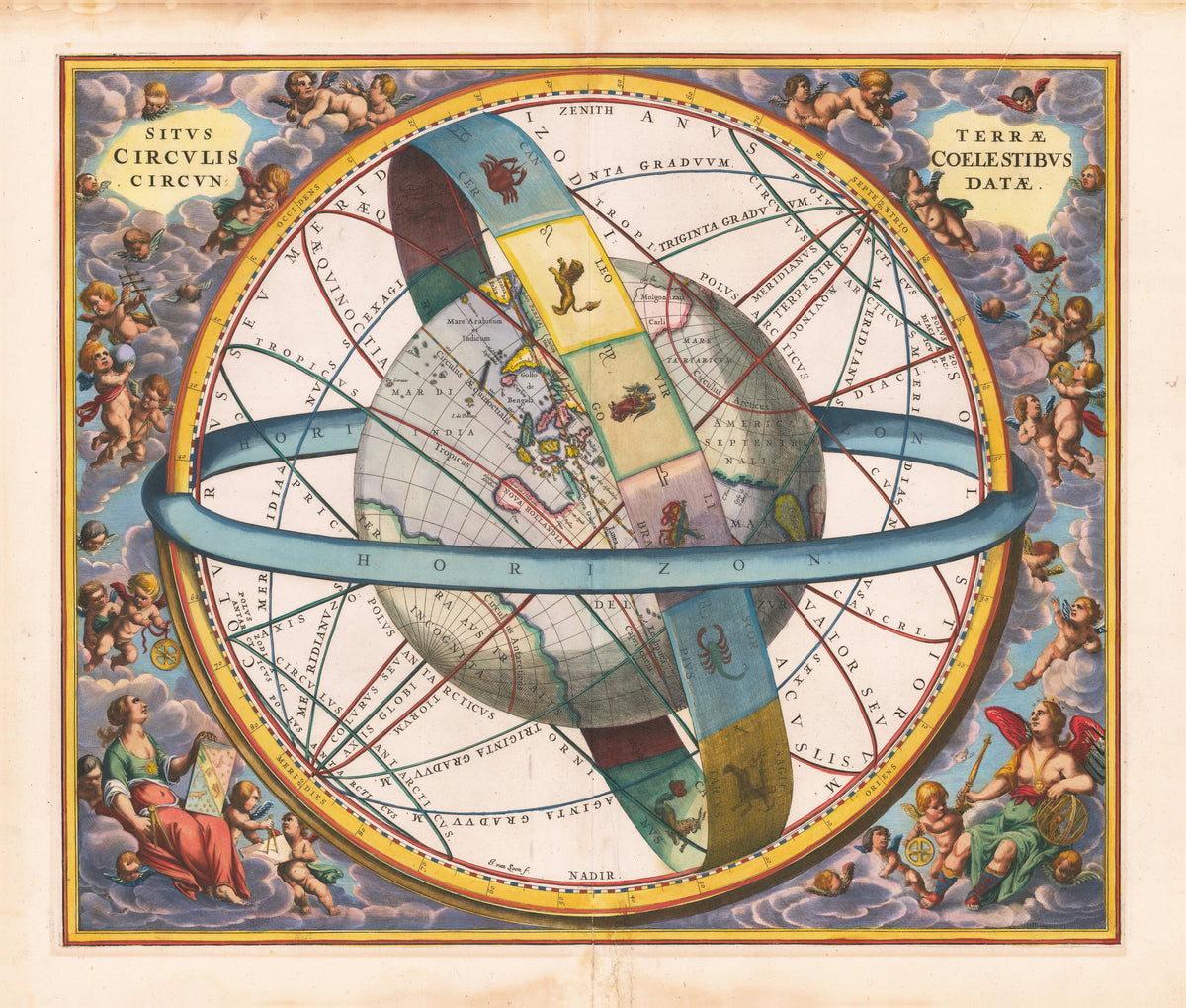Andreas Cellarius — The Earth Encircled by the Celestial Circles (Plate 7) | Celestial Map Print
