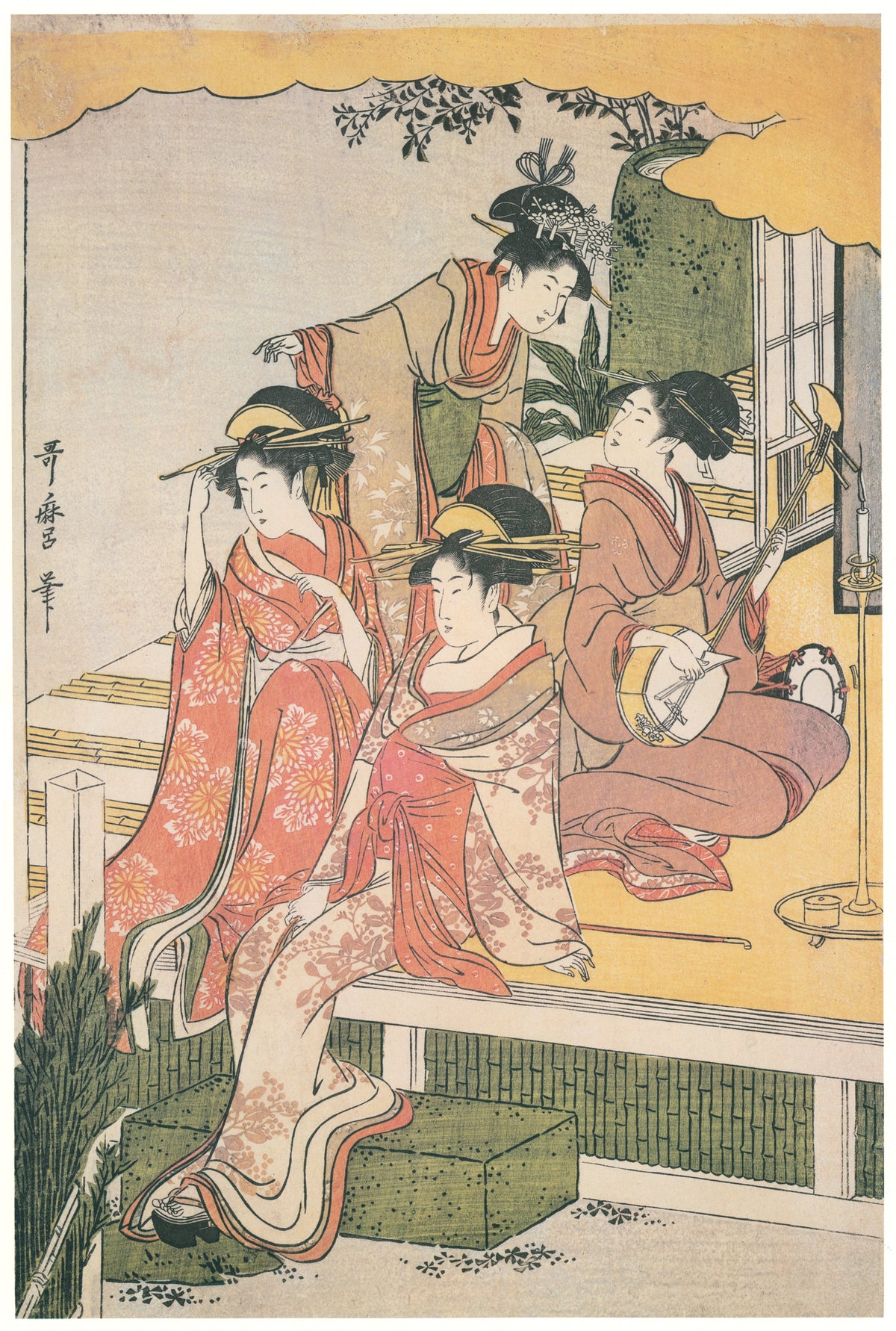 Kitagawa Utamaro — Parody of Ushiwakamaru and Princess Joruri (centre sheet) | Japanese Woodblock Print (Ukiyo-e)