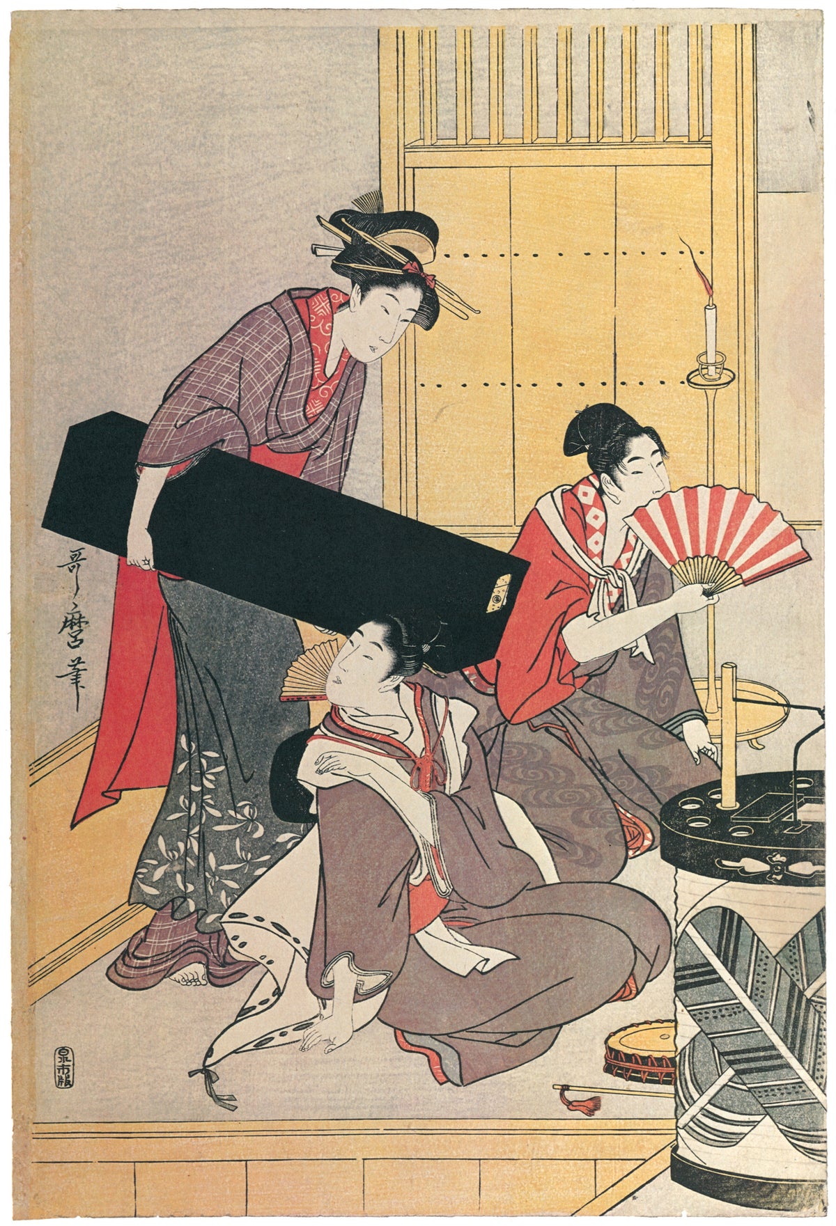 Kitagawa Utamaro — Niwaka Festival Performers at a Teahouse (left sheet) | Japanese Woodblock Print (Ukiyo-e)