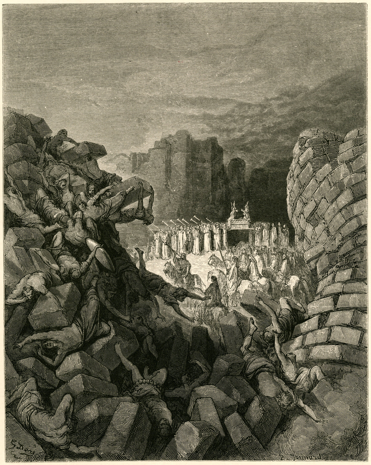 Gustave Doré — The Walls of Jericho Falling Down | Engraving Print