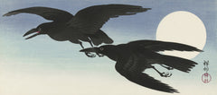 Ohara Koson — Crows at Full Moon (Two Crows in Flight) | Japanese Bird & Flower Woodblock Print
