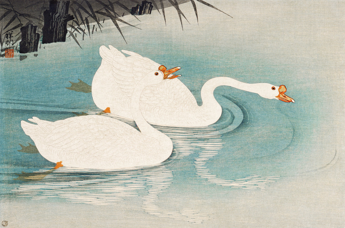 Ohara Koson — Geese amid Reeds | Japanese Bird & Flower Woodblock Print